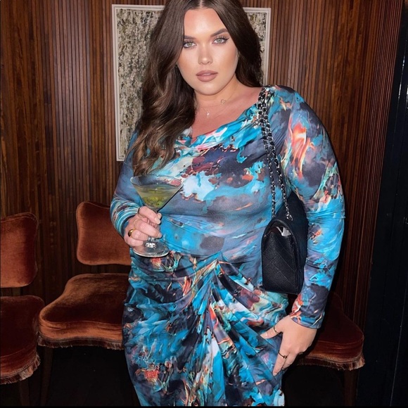 SHEIN COWEL NECK RUCHED MIDI DRESS W/ SLIT. Size US 8/10. Worn once - Picture 3 of 5